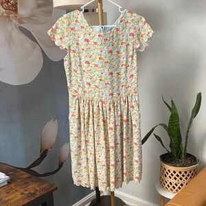 Matilda Jane Women’s Floral Scallop-Sleeve Polyester Dress in Green and Pink s 8